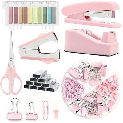 WANDGU Set Cancelleria Ufficio: Set di Forniture per Ufficio, Rosa Desk Accessory Kit con Spillatrice, levapunti, Clip, Forbici e Linguette per le Donne, Regalo per Impiegati d'ufficio, Gli Studenti WANDGU Set Cancelleria Ufficio: Set di Forniture per Ufficio, Rosa Desk Accessory Kit con Spillatrice, levapunti, Clip, Forbici e Linguette per le Donne, Regalo per Impiegati d'ufficio, Gli Studenti