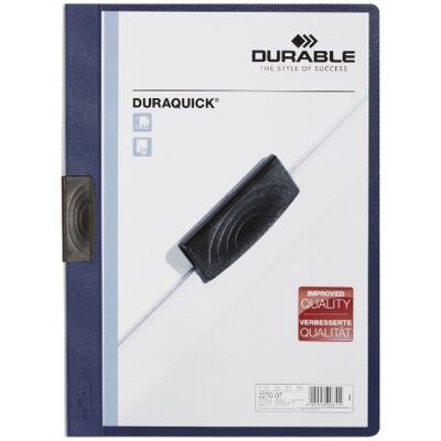 Durable Duraquick, cartellina portadocumenti con clip piatta in plastica, capacità 1-20 fogli, f.to A4, blu, confezione da 20 pezzi Durable Duraquick, cartellina portadocumenti con clip piatta in plastica, capacità 1-20 fogli, f.to A4, blu, confezione da 20 pezzi