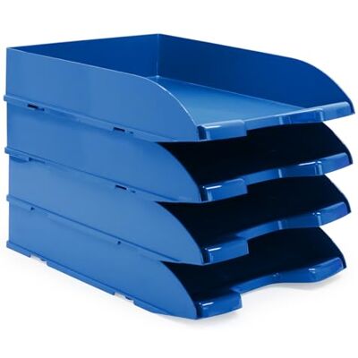 Waytex Confezione da 4 cestini per posta A4 in plastica opaca, colore: Blu Waytex Confezione da 4 cestini per posta A4 in plastica opaca, colore: Blu