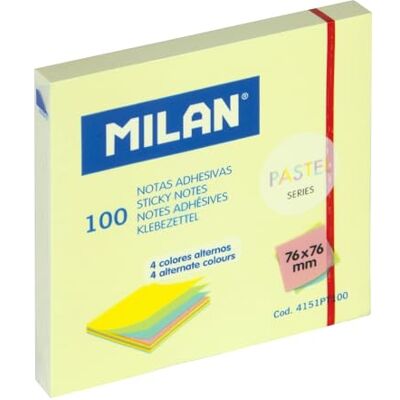 MILAN Blocco 100 note adesive colori alternati 76 x 76 mm, serie Pastel , MILAN Blocco 100 note adesive colori alternati 76 x 76 mm, serie Pastel ,