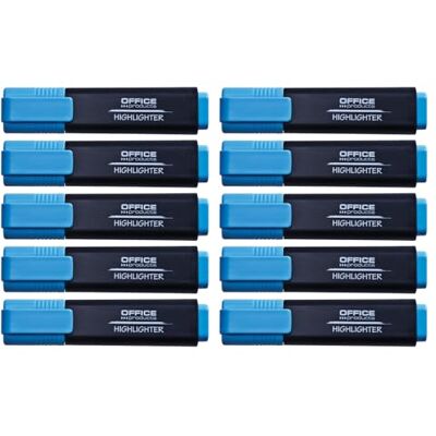 OFFICER PRODUCTS PRODUCTS Set di 10 evidenziatori luminosi, inchiostri atossici, punta a scalpello di alta qualità/spessore del tratto 1-5 mm, colore: blu/evidenziatore OFFICER PRODUCTS PRODUCTS Set di 10 evidenziatori luminosi, inchiostri atossici, punta a scalpello di alta qualità/spessore del tratto 1-5 mm, colore: blu/evidenziatore