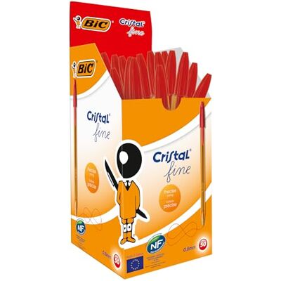 BIC Cristal Original Fine, Penne Rosse a Sfera, Punta Media (0.8 mm), Confezione da 50, Fornitura per Cancelleria Scuola, Ufficio e Business BIC Cristal Original Fine, Penne Rosse a Sfera, Punta Media (0.8 mm), Confezione da 50, Fornitura per Cancelleria Scuola, Ufficio e Business