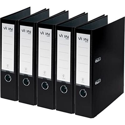 Leitz VON Confezione da 5 cartelle in cartone con copertina in plastica, dorso 80 mm, per 600 fogli, certificato FSC, per scuola, studio e casa, colore: nero Leitz VON Confezione da 5 cartelle in cartone con copertina in plastica, dorso 80 mm, per 600 fogli, certificato FSC, per scuola, studio e casa, colore: nero