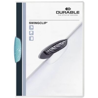 Durable Swingclip, Cartellina Portadocumenti con Clip Laterale Ellittica, Capacità 30 Fogli, Formato A4, Confezione da 25 Pezzi, Celeste Durable Swingclip, Cartellina Portadocumenti con Clip Laterale Ellittica, Capacità 30 Fogli, Formato A4, Confezione da 25 Pezzi, Celeste