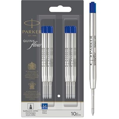 Parker ricariche inchiostro per penne a sfera punta media blu 10 pezzi Parker ricariche inchiostro per penne a sfera punta media blu 10 pezzi