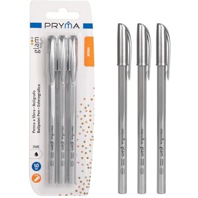 Pryma Penna a Sfera Glam Argento – Set 3 Pezzi Nero, Design Elegante e Moderno, Scrittura Fluida, Alta Qualità, Ideale per Ufficio, Scuola e Regali Pryma Penna a Sfera Glam Argento – Set 3 Pezzi Nero, Design Elegante e Moderno, Scrittura Fluida, Alta Qualità, Ideale per Ufficio, Scuola e Regali