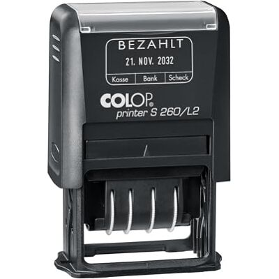 COLOP Timbro della data Printer S 260/L2 con testo "Pagato", lingua: tedesco (D02), colore: blu/rosso COLOP Timbro della data Printer S 260/L2 con testo "Pagato", lingua: tedesco (D02), colore: blu/rosso