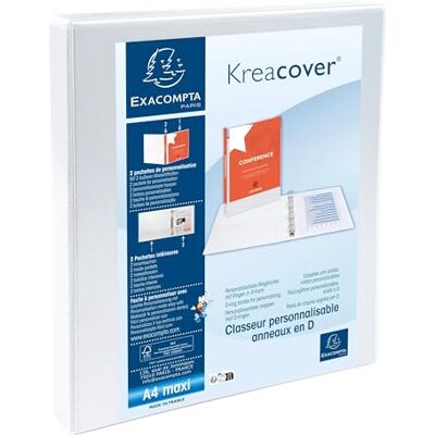 Exacompta Rif. 54940E Cartone da 10 raccoglitori personalizzabili, 2 tasche, 2 anelli a D da 16 mm, dorso 38 mm, dimensioni esterne: 32 x 27,3 cm, formato A4 Maxi bianco Exacompta Rif. 54940E Cartone da 10 raccoglitori personalizzabili, 2 tasche, 2 anelli a D da 16 mm, dorso 38 mm, dimensioni esterne: 32 x 27,3 cm, formato A4 Maxi bianco