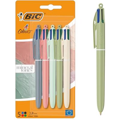 BIC 4 Colours Mineral Tones Penne A Sfera Con Punta Media (1,00 mm) Fusti Con Colori Assortiti, Pacco Da 5 BIC 4 Colours Mineral Tones Penne A Sfera Con Punta Media (1,00 mm) Fusti Con Colori Assortiti, Pacco Da 5