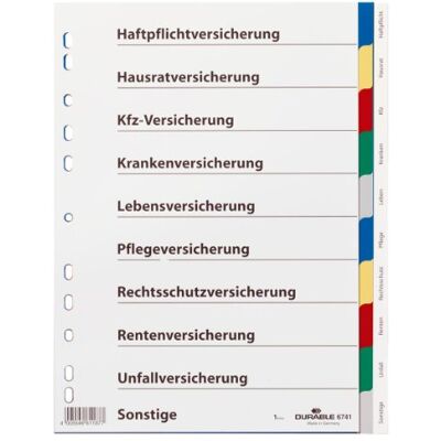 Durable Divisorio con cavalierini colorati, etichette personalizzabili, 10 tasti, copertina prestampata, f.to A4, foratura universale, 25 Pezzi Durable Divisorio con cavalierini colorati, etichette personalizzabili, 10 tasti, copertina prestampata, f.to A4, foratura universale, 25 Pezzi
