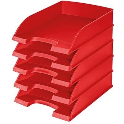 Leitz Plus Standard, Vaschetta Porta Corrispondenza, Formato A4, Colore Rosso, 5er Pack, 52270225 Leitz Plus Standard, Vaschetta Porta Corrispondenza, Formato A4, Colore Rosso, 5er Pack, 52270225
