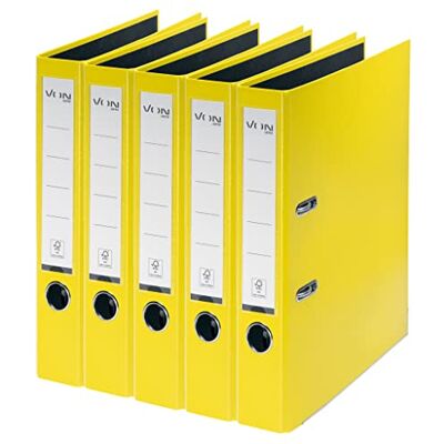 Leitz DA 5 cartelline A4, cartone con copertina in plastica, larghezza dorso 50 mm, a partire da , Per 350 fogli, cartone certificato FSC, per scuola, studio e casa, giallo, Leitz DA 5 cartelline A4, cartone con copertina in plastica, larghezza dorso 50 mm, a partire da , Per 350 fogli, cartone certificato FSC, per scuola, studio e casa, giallo,