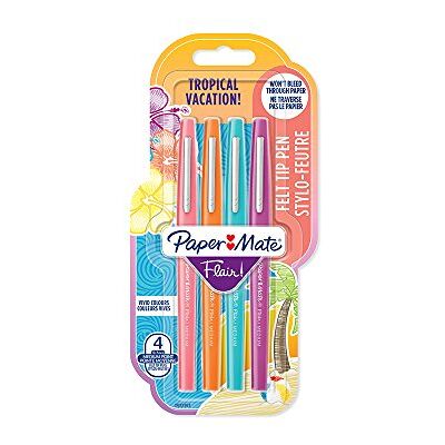 Paper Mate Flair penna, punta media da 1,1 mm, colori Tropical, confezione da 4 Paper Mate Flair penna, punta media da 1,1 mm, colori Tropical, confezione da 4