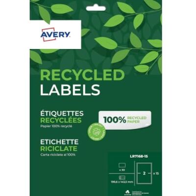Avery Confezione da 30 etichette riciclate bianche 199,6 x 143,5 mm Laser, a getto d'inchiostro () Avery Confezione da 30 etichette riciclate bianche 199,6 x 143,5 mm Laser, a getto d'inchiostro ()
