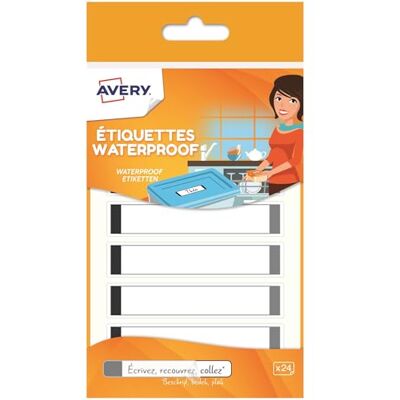 Avery Confezione da 24 etichette plastificate, 86 x 17 mm, bianche con bordi grigi Avery Confezione da 24 etichette plastificate, 86 x 17 mm, bianche con bordi grigi
