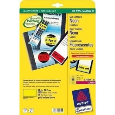 Avery Stick&Lift Etiketten, 38,1 x 21,2 mm, gelb, 1625 Pezzi Avery Stick&Lift Etiketten, 38,1 x 21,2 mm, gelb, 1625 Pezzi