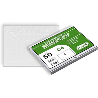 Favorit confezione da 50 Buste Adesive per Spedizioni formato esterno 34x25 in Polietilene, Tipologia C4 Neutro Favorit confezione da 50 Buste Adesive per Spedizioni formato esterno 34x25 in Polietilene, Tipologia C4 Neutro