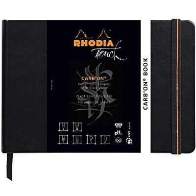 Rhodia TOUCH Taccuino rigido Carb'On Book A5 Uni 112 pag. Carta Clairefontaine Carb'On NERO 120 g/m² Double Grain Adapté aux Techniques Sèches, Crayon, Sanguine,Pastel Rhodia TOUCH Taccuino rigido Carb'On Book A5 Uni 112 pag. Carta Clairefontaine Carb'On NERO 120 g/m² Double Grain Adapté aux Techniques Sèches, Crayon, Sanguine,Pastel