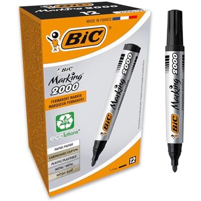 BIC Intensity, Marking 2000, Pennarelli Indelebil Neri ECOlutions, con il 51% di Materiali Riciclati, Punta Tonda Resistente, Cancelleria Casa e Ufficio, 12 Unità BIC Intensity, Marking 2000, Pennarelli Indelebil Neri ECOlutions, con il 51% di Materiali Riciclati, Punta Tonda Resistente, Cancelleria Casa e Ufficio, 12 Unità