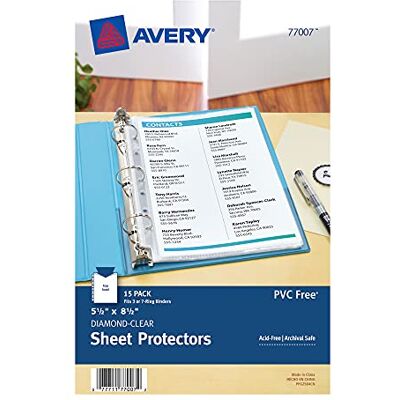 Avery Protezioni per fogli pesanti, 5,5 x 8,5 cm confezione da 15 Trasparente Avery Protezioni per fogli pesanti, 5,5 x 8,5 cm confezione da 15 Trasparente