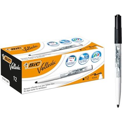 BIC Velleda, Marcatori Cancellabili, Colore Nero, Pennarelli per Lavagna, Punta Media 1.4mm, 1741, Confezione da 12, Fornitura Cancelleria Scuola e Ufficio BIC Velleda, Marcatori Cancellabili, Colore Nero, Pennarelli per Lavagna, Punta Media 1.4mm, 1741, Confezione da 12, Fornitura Cancelleria Scuola e Ufficio