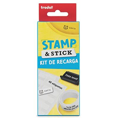 Trodat Kit di ricarica per Timbro Stamp and Stick con 40 etichette impermeabili, 1 m nastro adesivo per bucato e 1 cartuccia inchiostro tessile nero Trodat Kit di ricarica per Timbro Stamp and Stick con 40 etichette impermeabili, 1 m nastro adesivo per bucato e 1 cartuccia inchiostro tessile nero