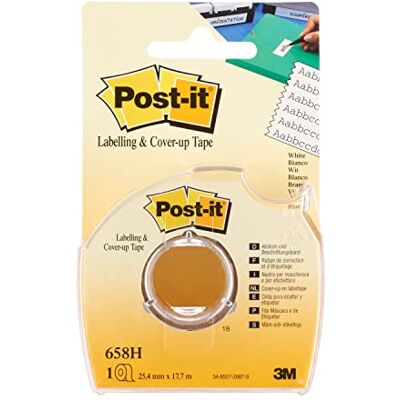 Post-It Nastro Adesivo in Carta per Etichette e Correzioni, Scrivibile, Bianco e Rimovibile, Rotolo per Scuola, Quaderni e Archivio, Rotolo da 25 mm x 17,7 m Post-It Nastro Adesivo in Carta per Etichette e Correzioni, Scrivibile, Bianco e Rimovibile, Rotolo per Scuola, Quaderni e Archivio, Rotolo da 25 mm x 17,7 m