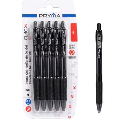 Pryma Clack Set 5 Penne Gel a Scatto, Punta Media 0.7 mm – Penna Inchiostro Gel di Colore Fluido e a Rapida Asciugatura, Impugnatura Ergonomica, Cancelleria per Scuola, Università e Ufficio (Nero) Pryma Clack Set 5 Penne Gel a Scatto, Punta Media 0.7 mm – Penna Inchiostro Gel di Colore Fluido e a Rapida Asciugatura, Impugnatura Ergonomica, Cancelleria per Scuola, Università e Ufficio (Nero)