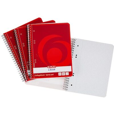 herlitz Quaderno con Spirale, a Quadretti, 80 fogli A5, Confezione da 4 Pezzi herlitz Quaderno con Spirale, a Quadretti, 80 fogli A5, Confezione da 4 Pezzi
