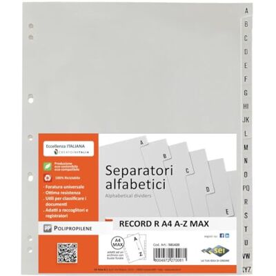Favorit 400006691 Divisori a Foratura Universale per Raccoglitori ad Anelli con 20 Tacche Alfabetiche Grigie A-Z, 22 x 30 cm, Bianco Favorit 400006691 Divisori a Foratura Universale per Raccoglitori ad Anelli con 20 Tacche Alfabetiche Grigie A-Z, 22 x 30 cm, Bianco
