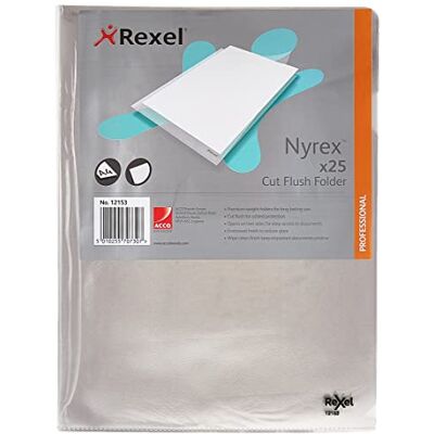Rexel Nyrex Folder Cut Flush Cartelle, A4, Transparente, confezione da 25 Rexel Nyrex Folder Cut Flush Cartelle, A4, Transparente, confezione da 25