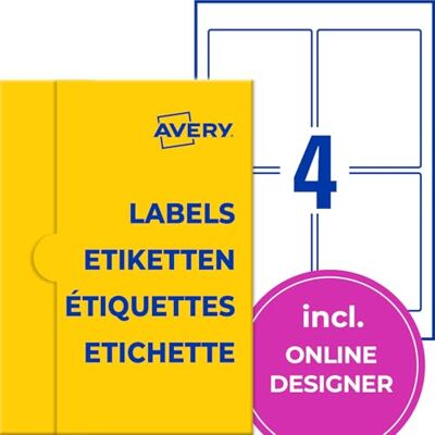Avery Etichette universali (400 etichette adesive, 90 x 120 mm, formato A4, carta opaca, etichette per prodotti stampabili, etichette autoadesive per marmellate, adesivi Avery Etichette universali (400 etichette adesive, 90 x 120 mm, formato A4, carta opaca, etichette per prodotti stampabili, etichette autoadesive per marmellate, adesivi