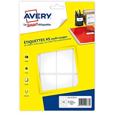 Avery Confezione da 192 etichette multiuso, 56 x 34 mm, colore: bianco Avery Confezione da 192 etichette multiuso, 56 x 34 mm, colore: bianco