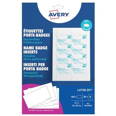 Italia Inserti in carta per porta badge formato 60x90mm, 8 inserti per foglio, 160 inserti per confezione, adatti per cartellini Avery 4822 Italia Inserti in carta per porta badge formato 60x90mm, 8 inserti per foglio, 160 inserti per confezione, adatti per cartellini Avery 4822