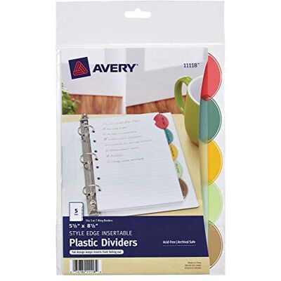 Avery Mini divisori per raccoglitore a 5 linguette in plastica, con bordo in stile inseribile, 1 set (1118) Avery Mini divisori per raccoglitore a 5 linguette in plastica, con bordo in stile inseribile, 1 set (1118)