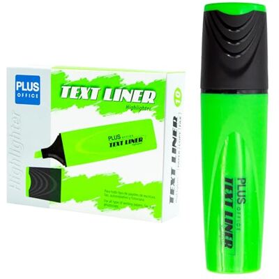 Plus Office – Evidenziatori Fluorescenti, Pennarello con punta smussata, confezione da 10 pennarelli Fosforescenti a base d'acqua, colore neon (verde) Plus Office – Evidenziatori Fluorescenti, Pennarello con punta smussata, confezione da 10 pennarelli Fosforescenti a base d'acqua, colore neon (verde)