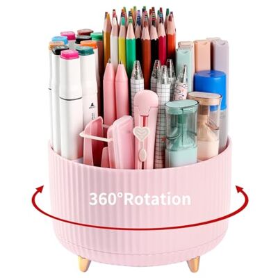 EDENMS Portapenne da scrivania, 5 scomparti, girevole a 360°, organizer per scrivania, articoli di cancelleria, carino, per ufficio, scuola, casa, forniture artistiche, rosa EDENMS Portapenne da scrivania, 5 scomparti, girevole a 360°, organizer per scrivania, articoli di cancelleria, carino, per ufficio, scuola, casa, forniture artistiche, rosa