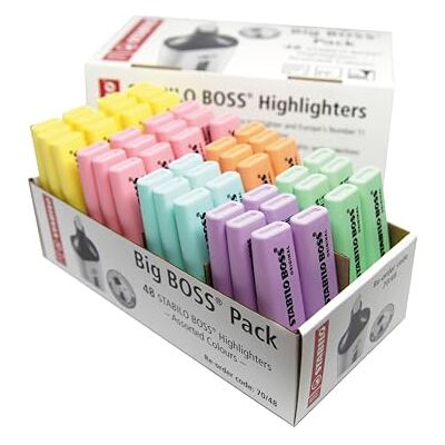 STABILO BOSS ORIGINAL Pastel Evidenziatore Big BOSS Pack Pack con 48 evidenziatori 6 Colori assortiti STABILO BOSS ORIGINAL Pastel Evidenziatore Big BOSS Pack Pack con 48 evidenziatori 6 Colori assortiti