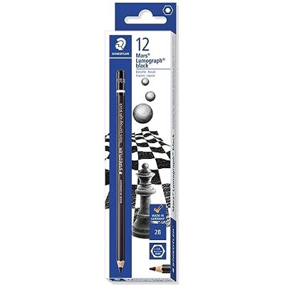 Staedtler matite Mars Lumograph Black, nero intenso, confezione da 12 matite da disegno per artisti, gradazione 2B, alta qualità e resistenza, 100B-2B, 12 Pezzi Staedtler matite Mars Lumograph Black, nero intenso, confezione da 12 matite da disegno per artisti, gradazione 2B, alta qualità e resistenza, 100B-2B, 12 Pezzi