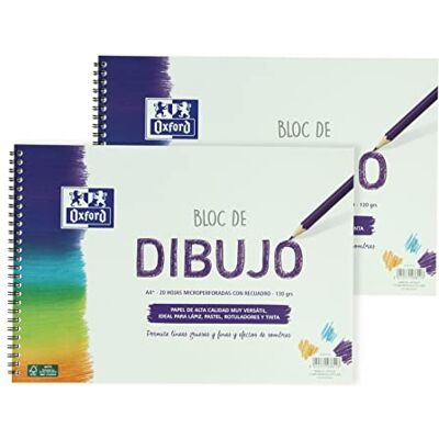 Oxford , Blocco disegno A4+ spirale. Copertina morbida, Controllata rigida, 20 fogli. Carta 130 g con rammatura, confezione da 2 unità Oxford , Blocco disegno A4+ spirale. Copertina morbida, Controllata rigida, 20 fogli. Carta 130 g con rammatura, confezione da 2 unità