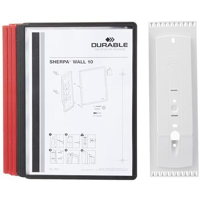Durable Sherpa Wall 10, Leggio da Parete, 10 Pannelli, Formato A4, Cavalierini Rimovibili, Rosso/Nero Durable Sherpa Wall 10, Leggio da Parete, 10 Pannelli, Formato A4, Cavalierini Rimovibili, Rosso/Nero
