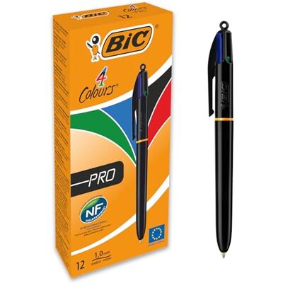 BIC 4Colori Pro, Set Penne 4 Colori a Sfera a Scatto, Cancelleria Scuola e Ufficio, Punta Media (1.0 mm), 12 Unità BIC 4Colori Pro, Set Penne 4 Colori a Sfera a Scatto, Cancelleria Scuola e Ufficio, Punta Media (1.0 mm), 12 Unità