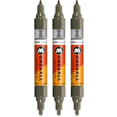Molotow One4All Acrylic Twin Marker (1,5 e 4,0 mm di spessore, altamente coprente e permanente, ad asciugatura rapida, ricaricabile, per quasi tutte le superficie), 3 pezzi, colore 260, grigio pietra, Molotow One4All Acrylic Twin Marker (1,5 e 4,0 mm di spessore, altamente coprente e permanente, ad asciugatura rapida, ricaricabile, per quasi tutte le superficie), 3 pezzi, colore 260, grigio pietra,