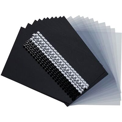 Exacompta Rif. 1 kit di presentazione con rilegatura a spirale per schienale da 10 a 40 fogli A4-5 pettini 6 mm neri 5 pettini 8 mm bianchi 10 piatti in PVC 10 piatti copertina nera Exacompta Rif. 1 kit di presentazione con rilegatura a spirale per schienale da 10 a 40 fogli A4-5 pettini 6 mm neri 5 pettini 8 mm bianchi 10 piatti in PVC 10 piatti copertina nera