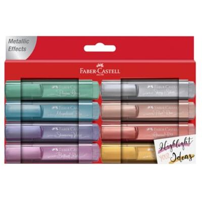 Faber-Castell Evidenziatori TL 46 Metallic, confezione da 8 Evidenziatori metallizzati con punta a cuneo per evidenziazioni, bullet journal e calligrafia Faber-Castell Evidenziatori TL 46 Metallic, confezione da 8 Evidenziatori metallizzati con punta a cuneo per evidenziazioni, bullet journal e calligrafia