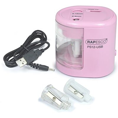 Rapesco Temperamatite Elettrico Automatico PS12-USB, Uso con Cavo USB (incluso) o Batterie (non incluse), Rosa Rapesco Temperamatite Elettrico Automatico PS12-USB, Uso con Cavo USB (incluso) o Batterie (non incluse), Rosa