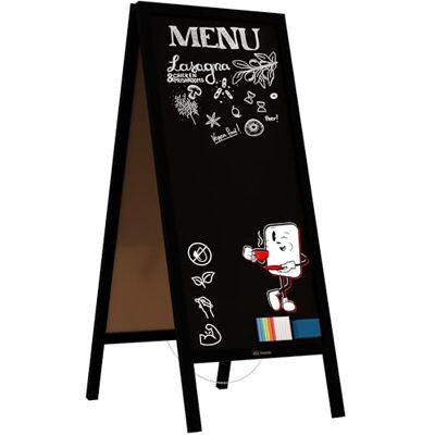 ALLboards Stopper per clienti con telaio in legno nero 150 x 61 cm, lavagna pubblicitaria, espositore per marciapiedi, cavaliere stradale, gesso ALLboards Stopper per clienti con telaio in legno nero 150 x 61 cm, lavagna pubblicitaria, espositore per marciapiedi, cavaliere stradale, gesso