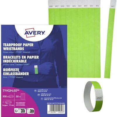 Avery Italia Braccialetti di identificazione in carta Tyvek® antistrappo verde fluo 500 pezzi Avery Italia Braccialetti di identificazione in carta Tyvek® antistrappo verde fluo 500 pezzi
