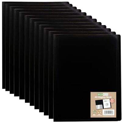 eco-eco Cartella portadocumenti in formato A5, 100% riciclata, 80 tasche, copertina flessibile, colore nero, confezione da 12 eco-eco Cartella portadocumenti in formato A5, 100% riciclata, 80 tasche, copertina flessibile, colore nero, confezione da 12