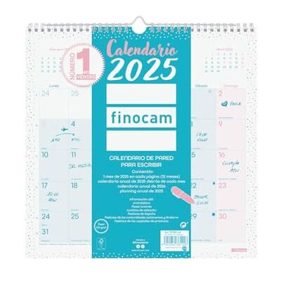 finocam Calendario Chic da Parete per Scrivere 2025 Mese Vista Gennaio 2025 Dicembre 2025 (12 mesi) Chic Turchese Spagnolo finocam Calendario Chic da Parete per Scrivere 2025 Mese Vista Gennaio 2025 Dicembre 2025 (12 mesi) Chic Turchese Spagnolo